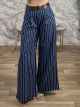 Cherries&Stripes Belt Pants-6834/Blue