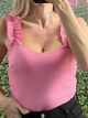 Ruffled Strap Rip Bodysuit/Pink