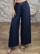 Cotton Highwaist StrassBuckle Pants-465/Navy Blue