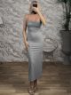 Elastic Ribbed Maxi Dress-5407/Grey