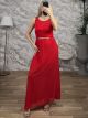 TopLace & Strassed Belt Maxi Dress/Red