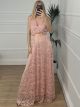 Maxi Elastic Lace Dress/Pink