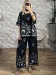 Wide Cotton Boho Pants Set-2552/Black