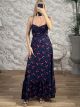 Corset Maxi Dress-6121/Navy Blue Cherries