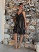 Viscose Mini Gold Print Dress-2530/Black