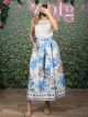 Floral Satin Maxi Skirt/Ciel