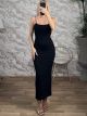Elastic Ribbed Maxi Dress-5407/Black