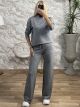 Rhinestones Knitted Turtleneck Set/Grey