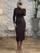 Knitted Textured Midi Dress/Chocolat