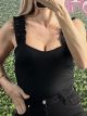Ruffled Strap Rip Bodysuit/Βlack