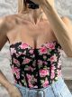 Strapless Floral Elastic Corset Top-47151/Pink