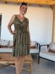 Viscose Mini Gold Print Dress-2530/Khaki