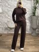 Rhinestones Knitted Turtleneck Set/Chocolat