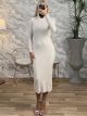 Knitted Textured Midi Dress/Ecru