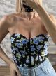 Strapless Floral Elastic Corset Top-47151/Ciel