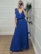 Muslin Rufflesleeves Pleated Dress/Blue Royal