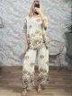 Wide Cotton Boho Pants Set-2552/Ecru&Chocolat