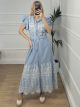 Cotton Ruffle Sleeves Dress/Light Denim