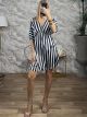 Satin Stripes Mini Dress-5044/Navy Blue