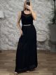 TopLace & Strassed Belt Maxi Dress/Black