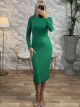 Knitted Textured Midi Dress/Green