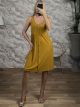 Ribbed Viscose WoodenButtons Mini Dress/Mustard