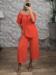 RuchedSleeves Top&Cropped Pants Set/Orange