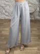 Cotton Highwaist StrassBuckle Pants-465/Grey