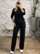 Rhinestones Knitted Turtleneck Set/Black