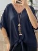 Fish Necklace Top/Navy Blue