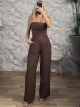 Corset X-Back Strapless Top & Pants Set-47428/Chocolat