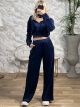 Velvet Cropped Set-3670/Navy Blue