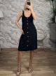 Ribbed Viscose WoodenButtons Mini Dress/Black