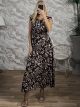 ShoulderPads Leaves Belt Maxi Dress-6023/Chocolat