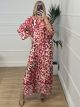 Satin Maxi Leopard Dress/Magenta