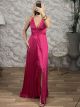 Pleated Satin Polymorphic Dress/Fuchsia