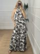 Open Back Pattern Jumpsuit/Grey
