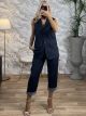 Denim Stripes Vest Set/Blue