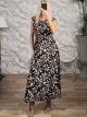 ShoulderPads Leaves Belt Maxi Dress-6023/Black