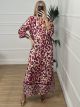 Satin Maxi Leopard Dress/Purple