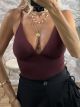 V Bust Cups Bodysuit/Burgundy