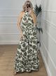 Open Back Pattern Jumpsuit/Khaki