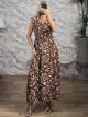 ShoulderPads Leaves Belt Maxi Dress-6023/Ecai
