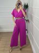 Elastic Belt Jumpsuit/Magenta