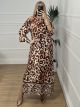 Satin Maxi Leopard Dress/Brown