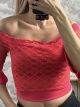 C-Through Lace Cabbana Sleeves Top/Coral