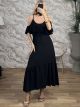 Ruffled Top Viscose Maxi Dress-21123/Black