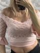 C-Through Lace Cabbana Sleeves Top/Pink