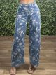 Elastic Floral Wide Denim/Dark Blue