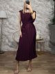 Satin Pleated Pads Midi Dress/Dark Magenta